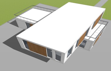 Modern Architectural Wireframe of a Contemporary House &ndash; 3D Rendering of a Building Design Concept