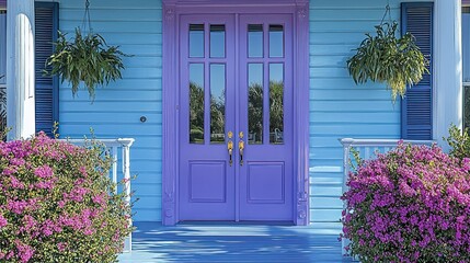 Fototapeta premium Charming Lavender Doorway: A Pastel Dream Home