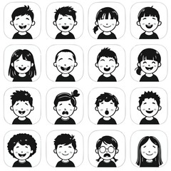 set of children faces icon sheet