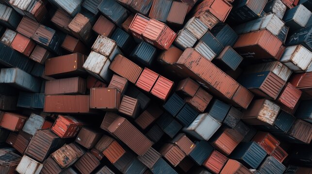 Cargo shipping containers stacked in an industrial area during daylight reveal the complexity of logistics operations