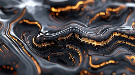 Intricate patterns of black and gold fluid art showcasing abstract beauty and dynamic movement. Generative AI