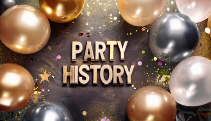 party history with balloons and confetti