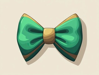 Fototapeta premium Green bow tie with golden accents displayed on a light background