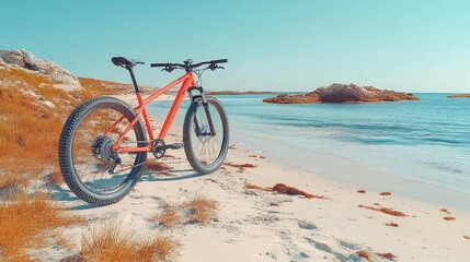Red Mountain Bike on a Sandy Beach