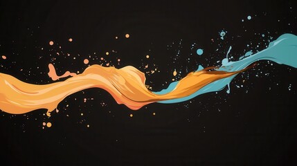 Abstract digital illustration of a wave-like shape on a black background. the wave is made up of two colors - orange and blue - and is flowing in different directions.