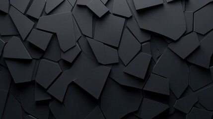 Abstract background made up of small, irregularly shaped pieces of black paper or cardboard. the pieces are arranged in a chaotic and chaotic manner, creating a sense of depth and dimension.