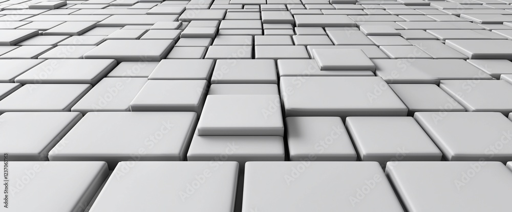Poster Abstract 3D rendering of a surface composed of many white squares, creating a textured background.
