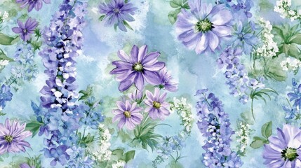 Watercolor Painting of Lavender and Purple Flowers