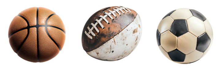 Png of Basketball, American Football, and Soccer Ball on transparent background.