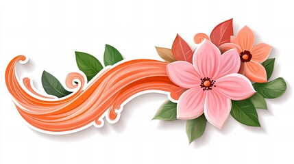 Obraz premium Delicate pink and orange flowers with a flowing orange wave design. Perfect for spring or summer themes.