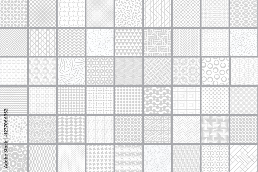 Poster collection of vector seamless geometric ornament patterns. monochrome repeatable backgrounds. endles