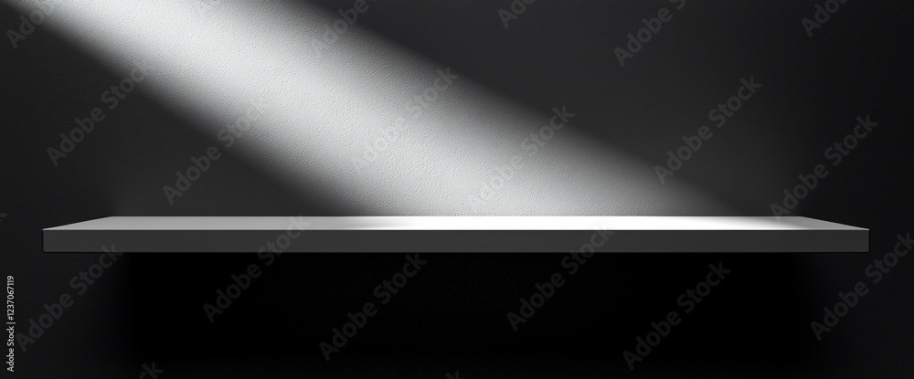 Poster dark shelf illuminated by a spotlight.