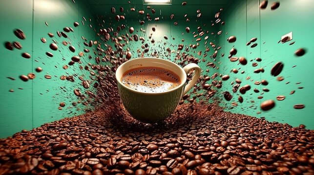 Coffee Bean Explosion: A Whimsical Cup of Joe