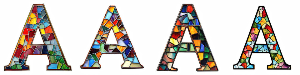 Fototapeta premium Alphabet A, made with stained colorful glass, Logo design, letter, isolated on a transparent background