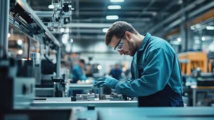 An ergonomic specialist designing assembly line workstations for manufacturing facilities, with ergonomic tools and production lines visible, Ergonomic workstation design scene