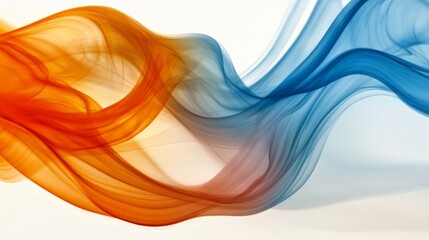Elegant Flowing Waves of Orange and Blue Smoke on White Background