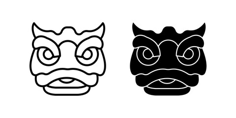 lion dance Icon set. Symbol isolated white background. vector illustration. color editable.