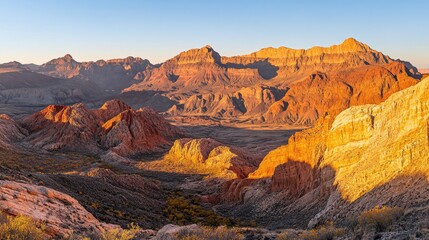 Golden Sunset Over Red Rock Canyon Landscape