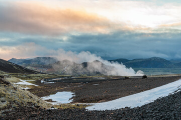 The ubiquitous geothermal energy at Hverahlid Hot Springs in southern Iceland.