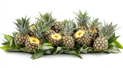Fototapeta premium Close-up of Fresh Pineapples on White Background