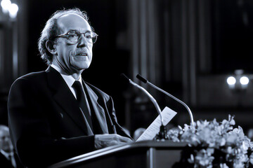 A Nobel Prize laureate giving a heartfelt acceptance speech.
