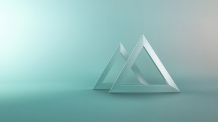 3d rendering of two triangular objects on a light blue background. the objects are made of a transparent material, possibly paper or plastic, and are arranged in a way that they form a triangle shape.
