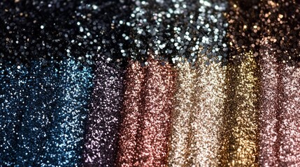 Various Colors of Shimmering Glitter on Reflective Surface Background