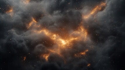 Close-up of a nebula in outer space. the nebula appears to be a bright orange and yellow color, with streaks of light radiating from the center.