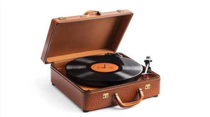 Vintage Portable Turntable in Brown Leather Case: Enjoy the Analog Sound of Vinyl Records