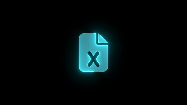 File excel icon cyan color glowing neon animation on black background