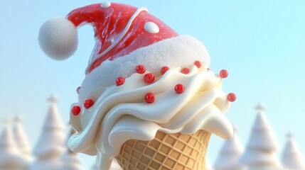 Christmas Ice Cream Cone in Santa Hat: Festive Holiday Dessert