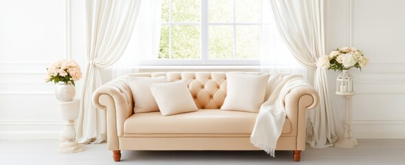Cozy living room featuring a stylish floor lamp next to a leather sofa and elegant antique lantern shade