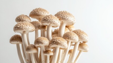 Close-up view of a cluster of brown and white mushrooms. High-quality image of mushrooms, showcasing their texture and detail.