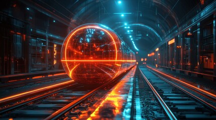 Futuristic Hyperloop Train in Neon Tunnel