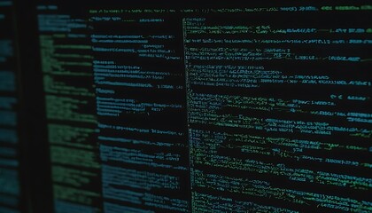 Abstract Code: Teal and Green Lines Flowing on Dark Screen