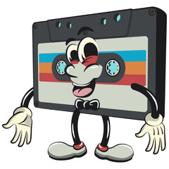 Cute retro cassette vektor illustration mascot character wearing a bow tie and feeling cool, work of hand drawn
