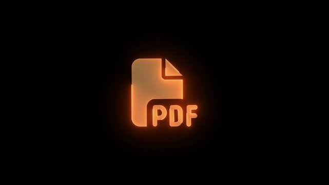 File pdf icon brown color glowing neon animation on black background