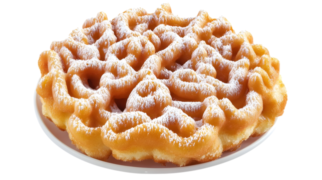 Sugar coated funnel cake isolated on transparent or white background