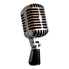 Fototapeta premium Shiny Retro Silver Microphone Standing Tall, Ready for Broadcasting