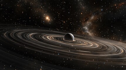 Fototapeta premium Planet Orbiting Within A Spiral Galaxy System