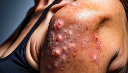 Fototapeta premium dermatology close up detailed psoriasis skin surface with red patches