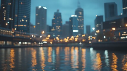 Fototapeta premium Blurred Cityscape at Night With Water Reflections