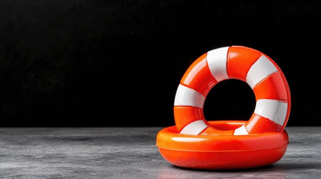 Orange life preservers on dark background, safety concept