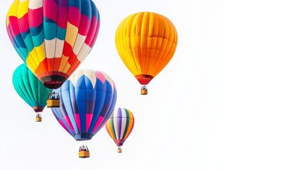 Fototapeta premium Colorful hot air balloons floating above the white space.