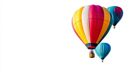 Fototapeta premium Colorful hot air balloons floating above the white space.