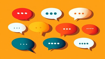 Speech bubbles in flat vector style for talking, shouting, or thinking. These modern-looking shapes have rounded edges and show conversations or ideas.
