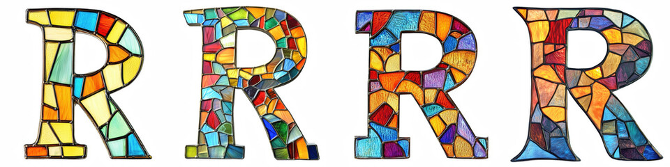 Obraz premium Alphabet R, made with stained colorful glass, Logo design, letter, isolated on a transparent background