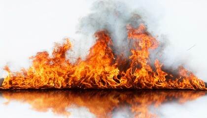 fire burning red orange hot flame on a horizontal floor fiery elements on a white background