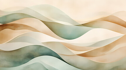 Abstract pastel waves of color and form. Muted Earthtones. Illustration