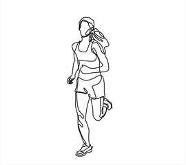 Woman Runner One Line Drawing. Running Abstract Minimal Drawing. Continuous One Line Woman Run Sport Illustration. Modern Trendy Contour Drawing
